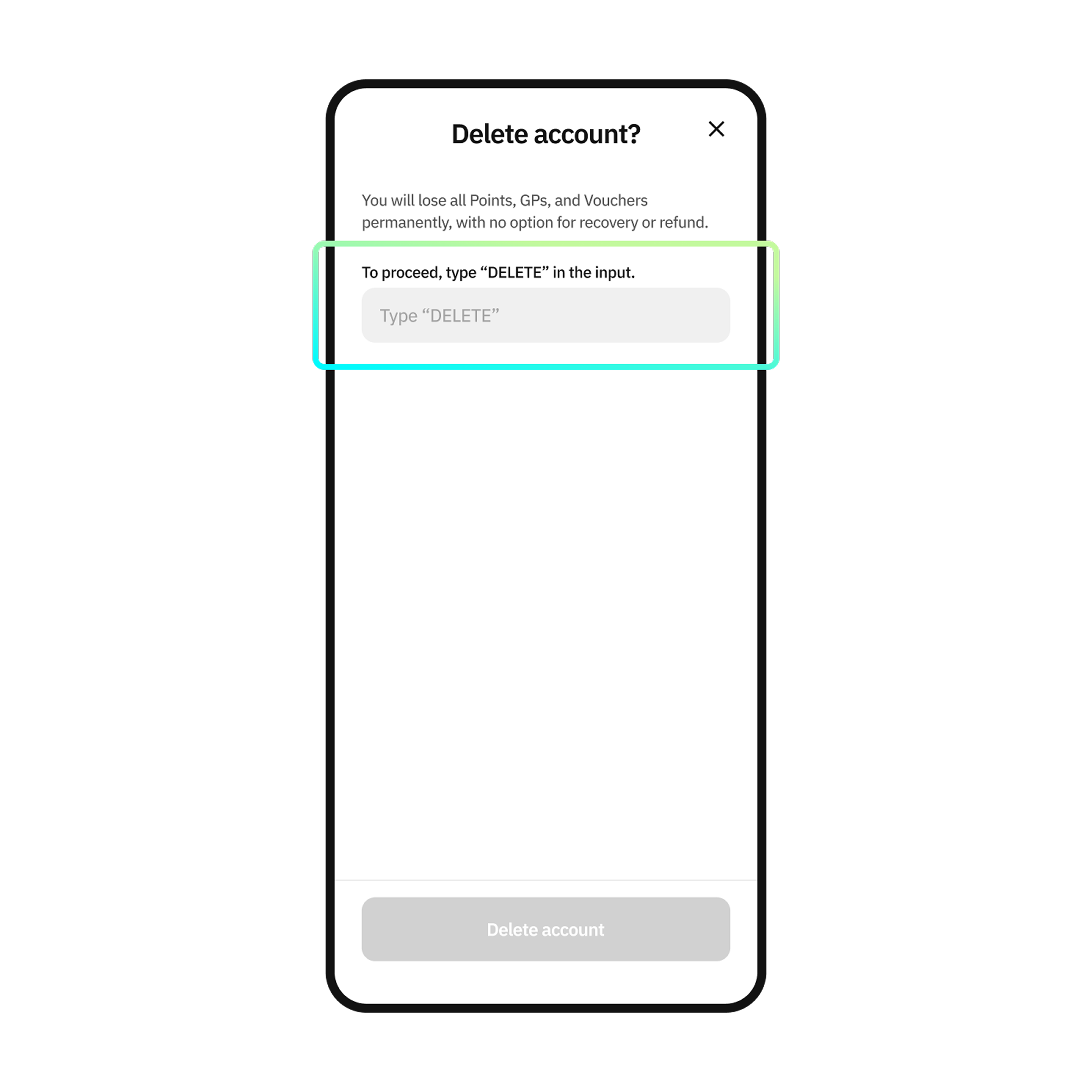 Delete account confirmation modal