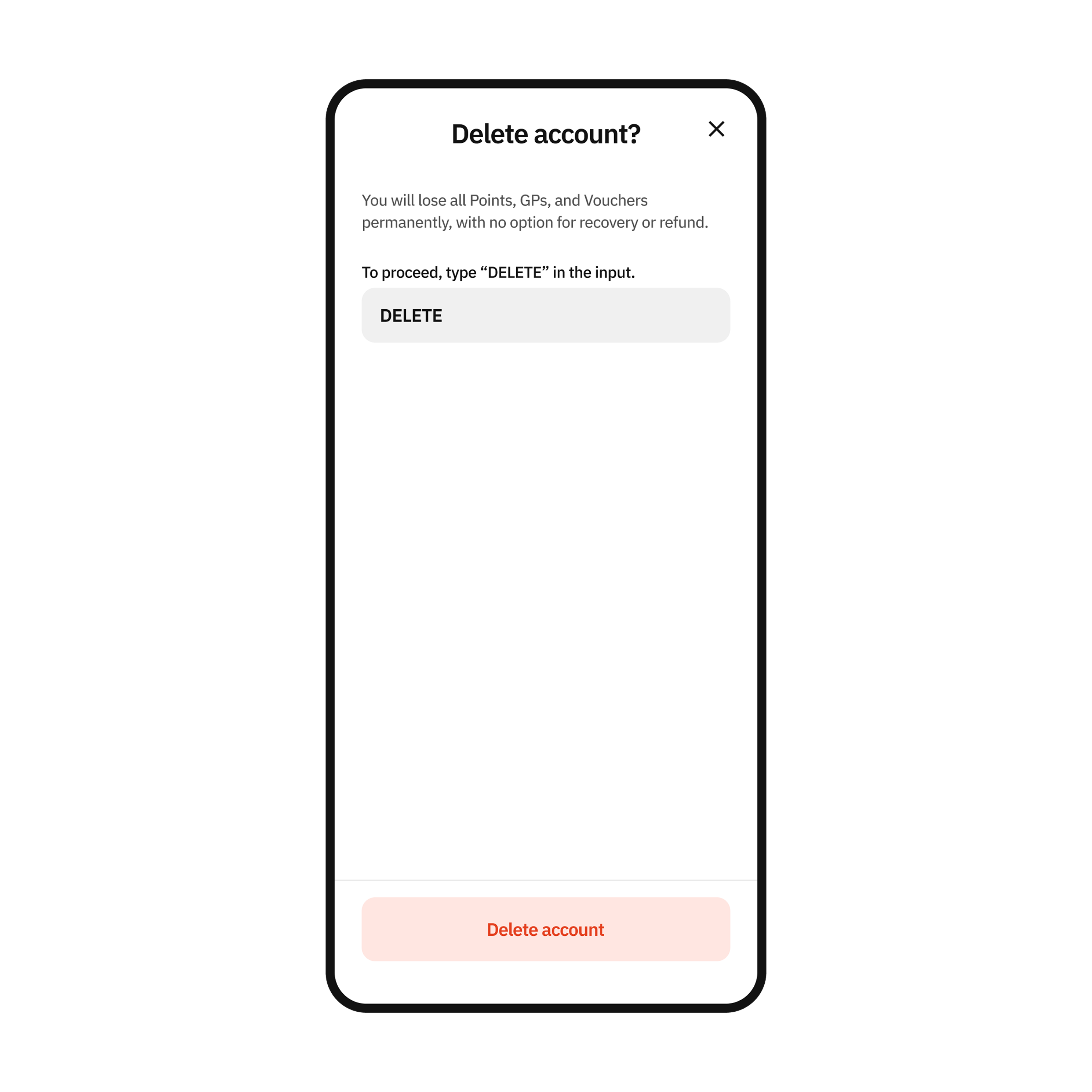 Confirm account deletion